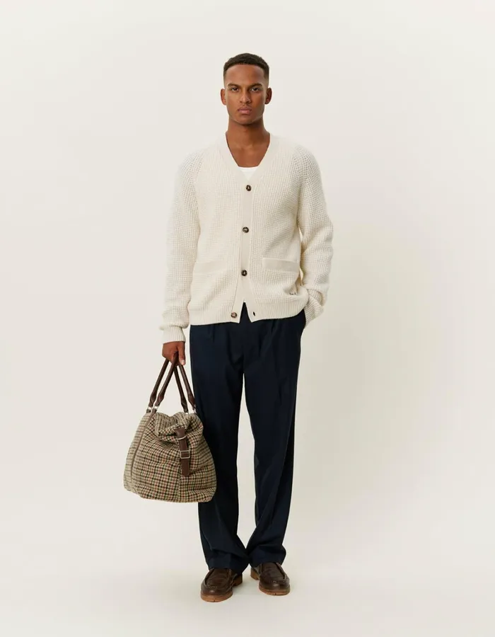 Men Les Deux Knitwear Grady Waffle Cardigan 8211 Ivory