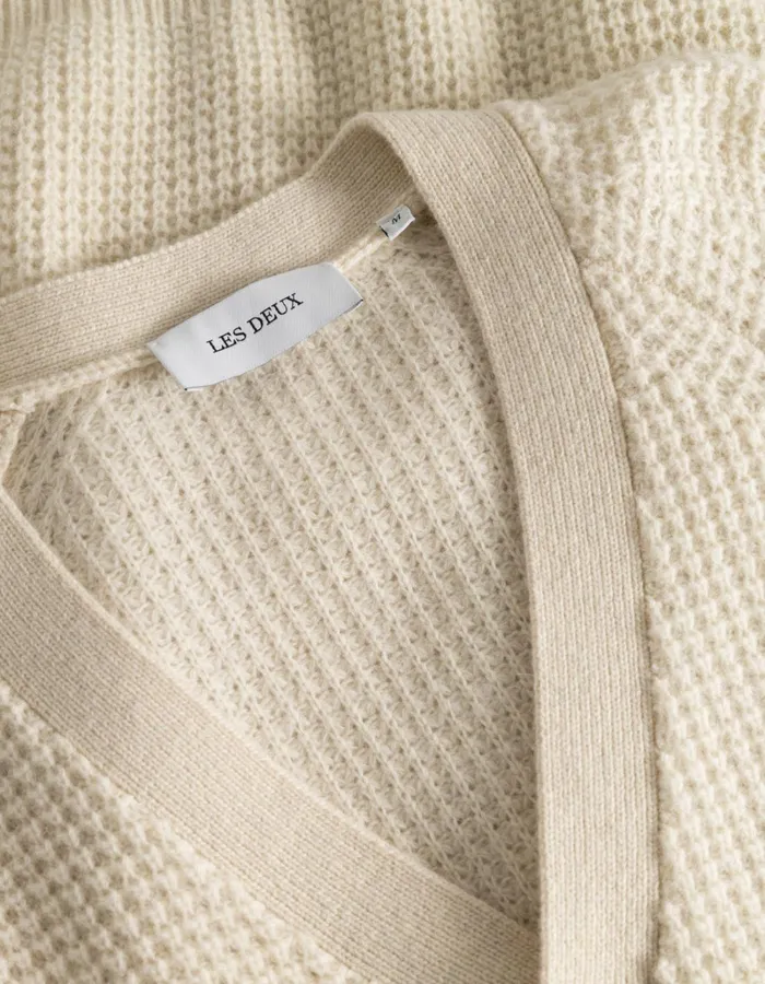 Men Les Deux Knitwear Grady Waffle Cardigan 8211 Ivory