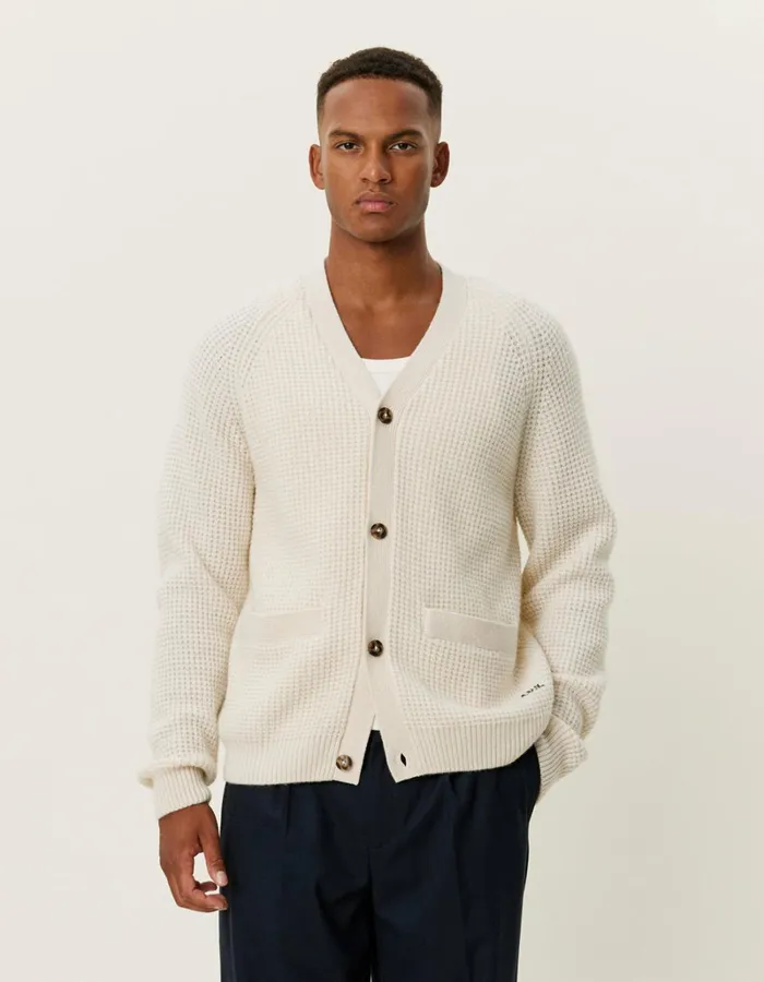 Men Les Deux Knitwear Grady Waffle Cardigan 8211 Ivory
