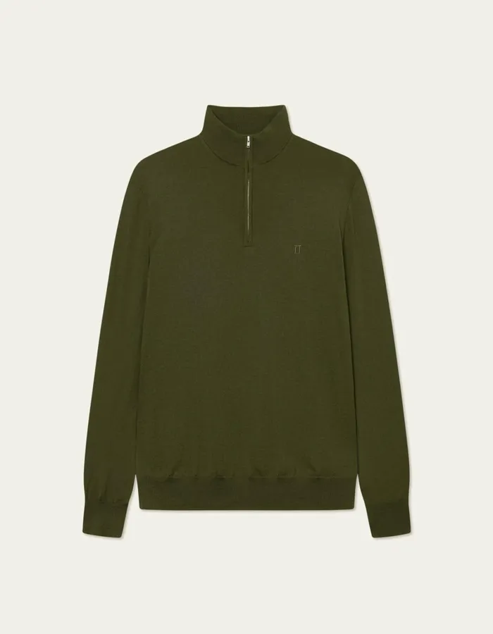 Men Les Deux Knitwear Greyson HalfZip Merino Knit 8211 Chive Green
