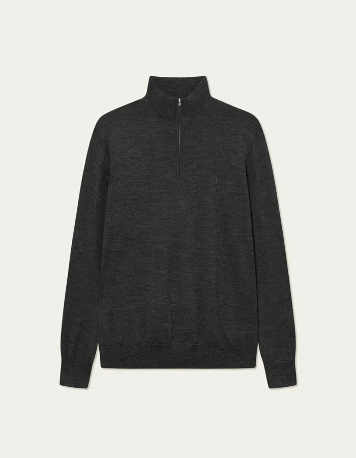 Men Les Deux Knitwear Greyson HalfZip Merino Knit 8211 Dark Grey Melange