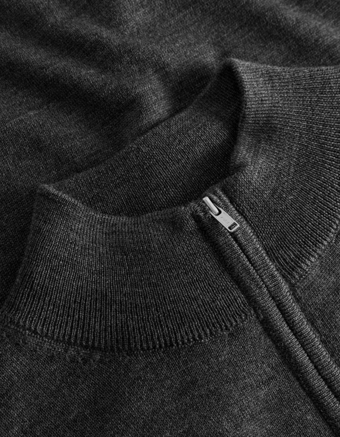 Men Les Deux Knitwear Greyson HalfZip Merino Knit 8211 Dark Grey Melange