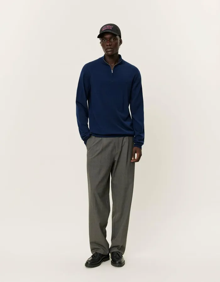 Men Les Deux Knitwear Greyson HalfZip Merino Knit 8211 Dark Navy