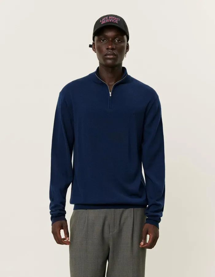 Men Les Deux Knitwear Greyson HalfZip Merino Knit 8211 Dark Navy