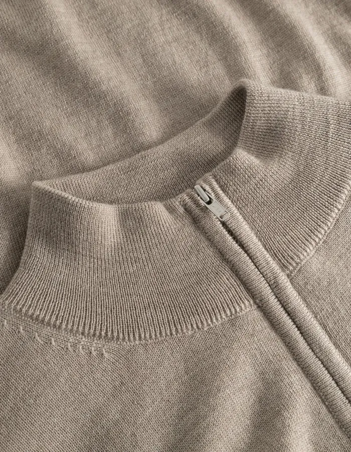 Men Les Deux Knitwear Greyson HalfZip Merino Knit 8211 Dark Sand Melange