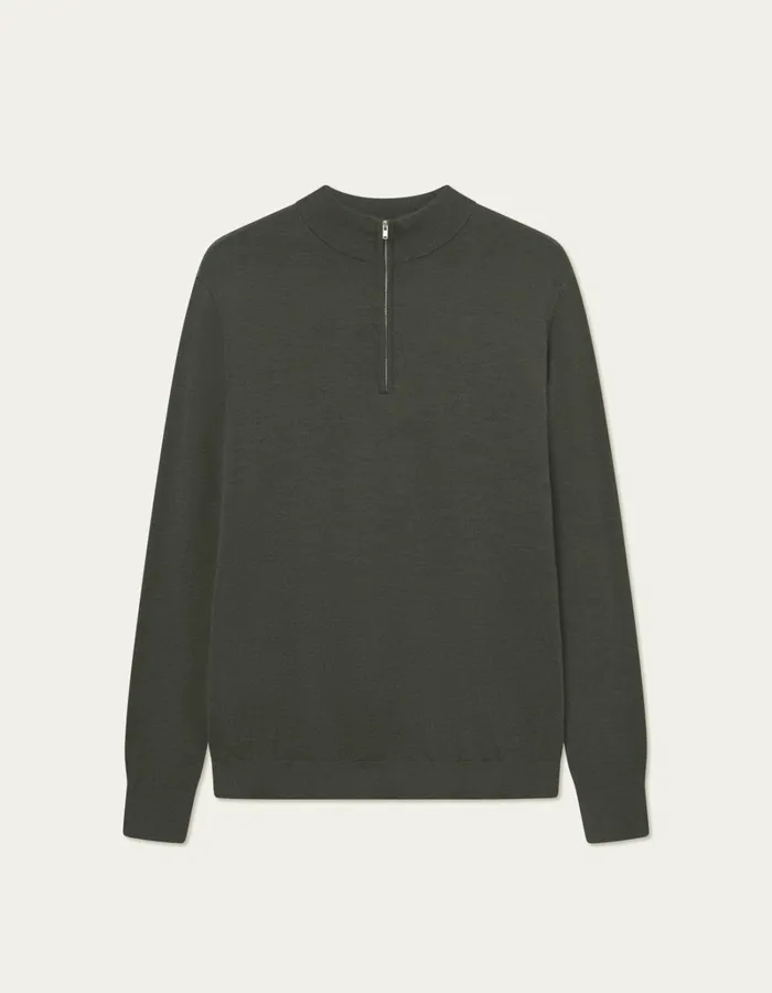 Men Les Deux Knitwear Greyson HalfZip Merino Knit 8211 Forest Green Melange