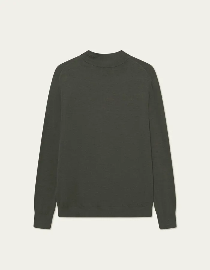 Men Les Deux Knitwear Greyson HalfZip Merino Knit 8211 Forest Green Melange