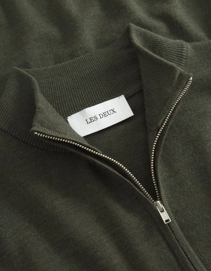 Men Les Deux Knitwear Greyson HalfZip Merino Knit 8211 Forest Green Melange