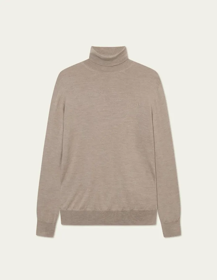 Men Les Deux Knitwear Greyson Rollneck Merino Knit 8211 Dark Sand Melange