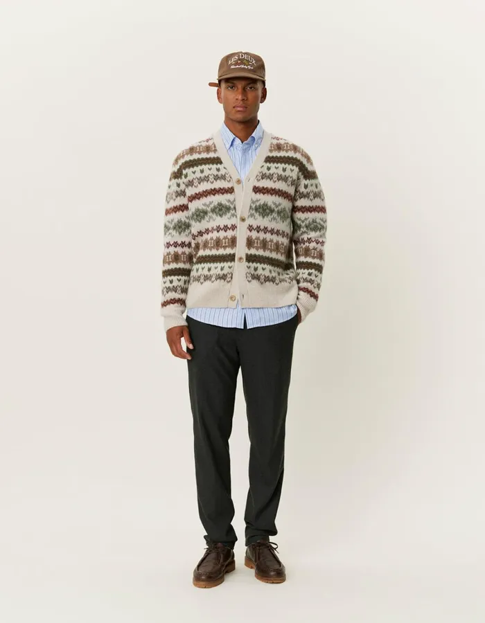 Men Les Deux Knitwear Hordur Fair Isle Cardigan 8211 Light Desert SandCoffee Brown