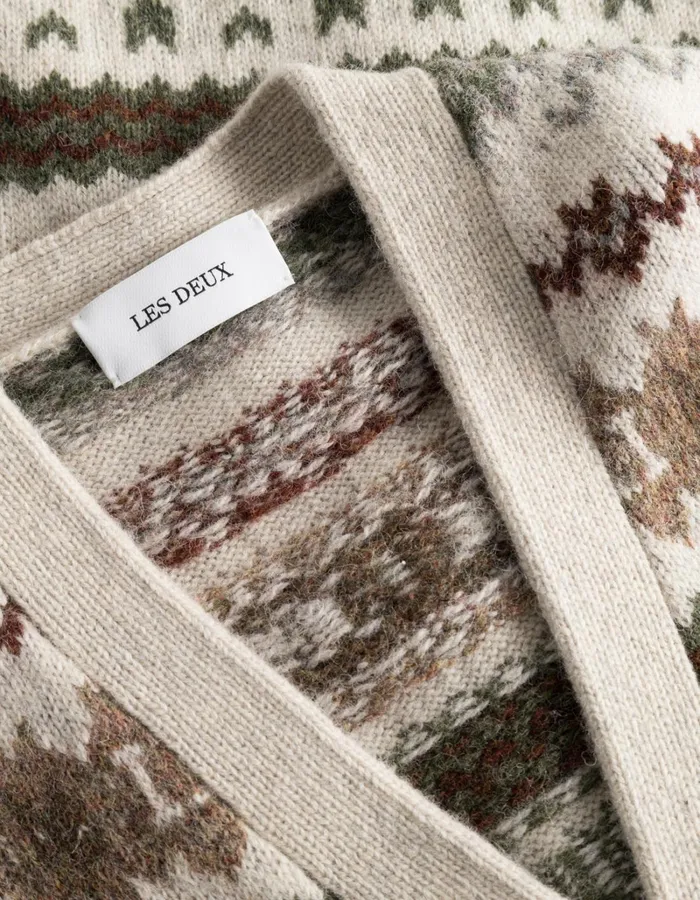 Men Les Deux Knitwear Hordur Fair Isle Cardigan 8211 Light Desert SandCoffee Brown