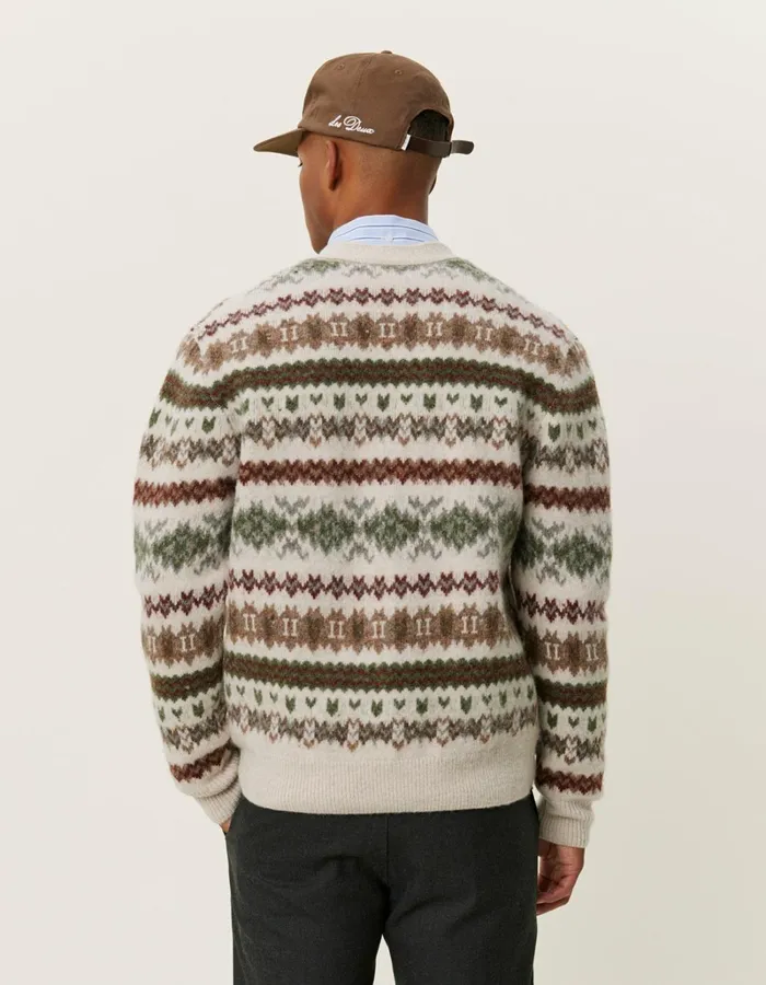 Men Les Deux Knitwear Hordur Fair Isle Cardigan 8211 Light Desert SandCoffee Brown