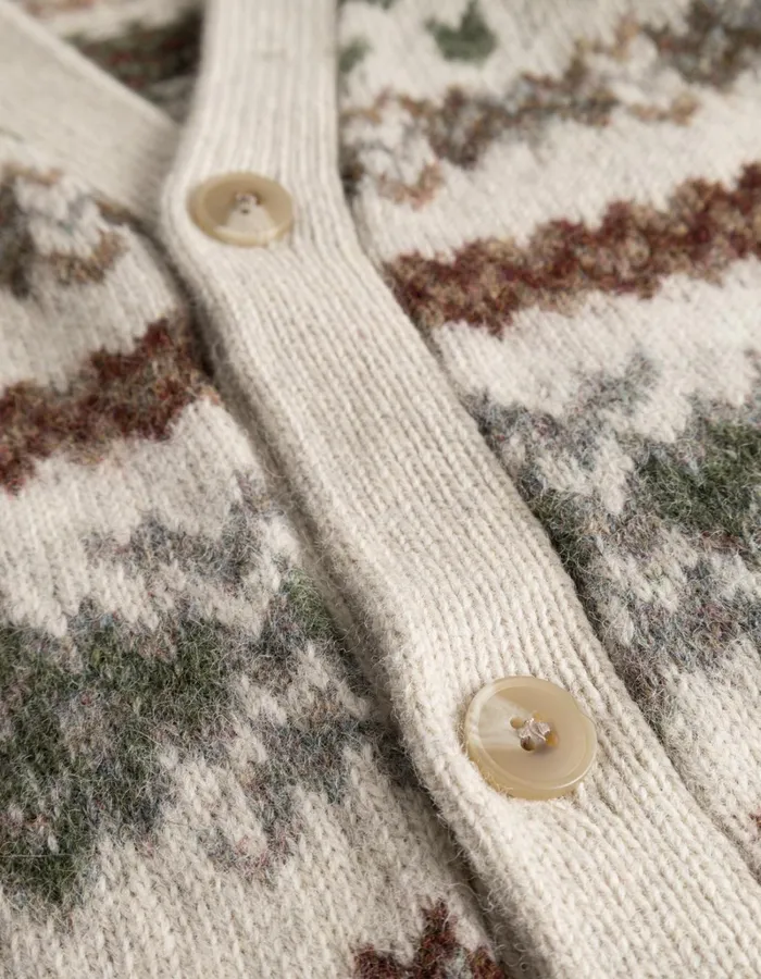Men Les Deux Knitwear Hordur Fair Isle Cardigan 8211 Light Desert SandCoffee Brown