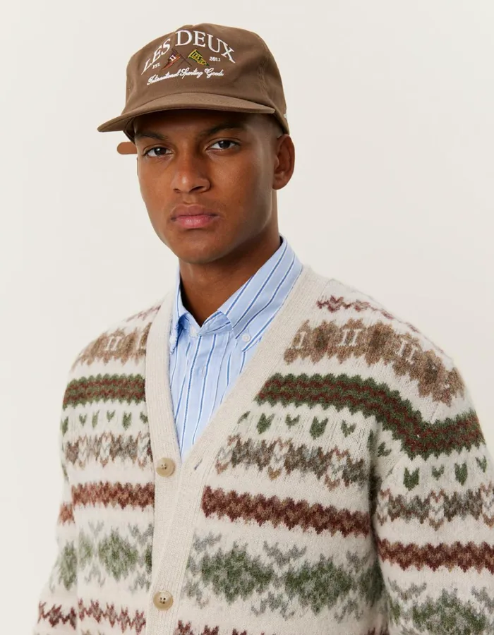 Men Les Deux Knitwear Hordur Fair Isle Cardigan 8211 Light Desert SandCoffee Brown