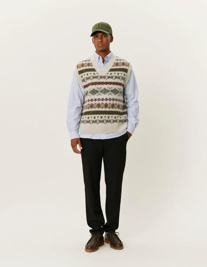 Men Les Deux Knitwear Hordur Fair Isle Slipover 8211 Light Desert SandCoffee Brown