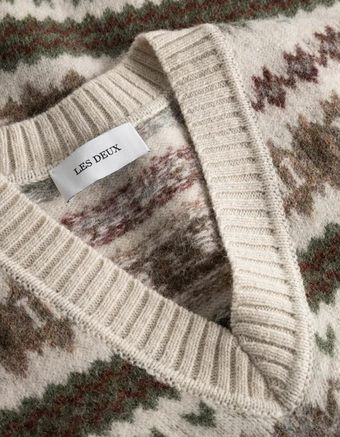 Men Les Deux Knitwear Hordur Fair Isle Slipover 8211 Light Desert SandCoffee Brown