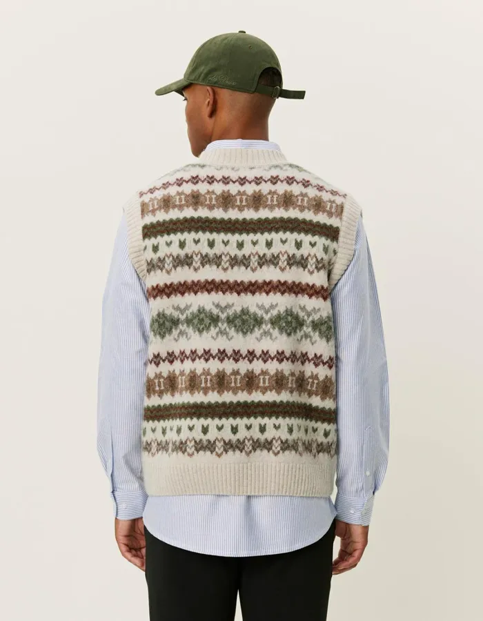 Men Les Deux Knitwear Hordur Fair Isle Slipover 8211 Light Desert SandCoffee Brown