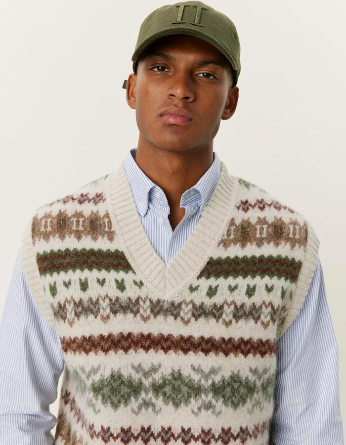 Men Les Deux Knitwear Hordur Fair Isle Slipover 8211 Light Desert SandCoffee Brown