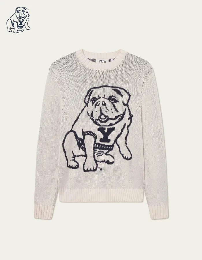 Men Les Deux Knitwear Yale Bulldog Cotton Knit 8211 Ivory