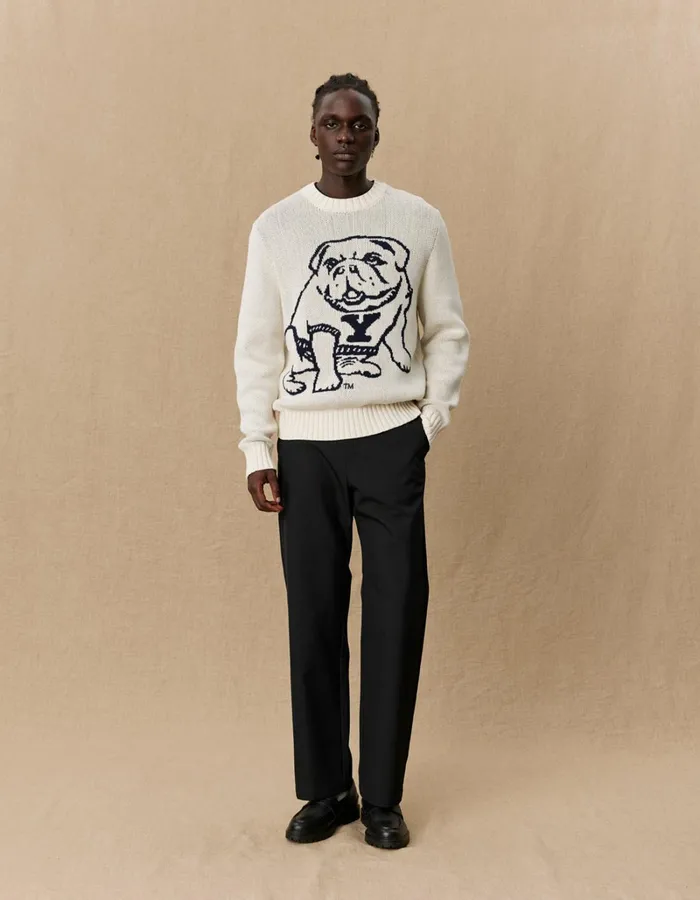 Men Les Deux Knitwear Yale Bulldog Cotton Knit 8211 Ivory