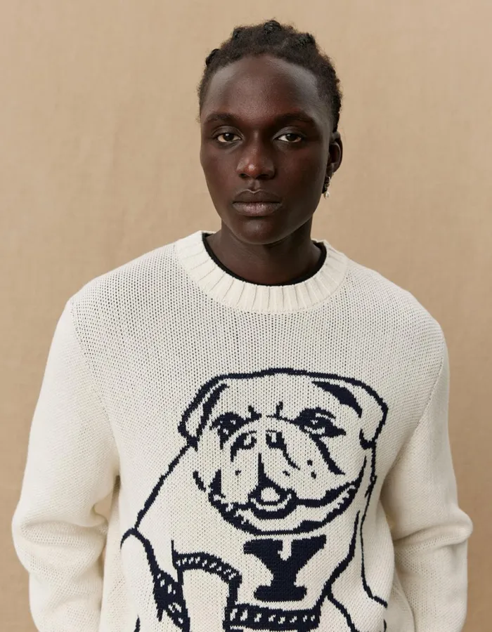 Men Les Deux Knitwear Yale Bulldog Cotton Knit 8211 Ivory
