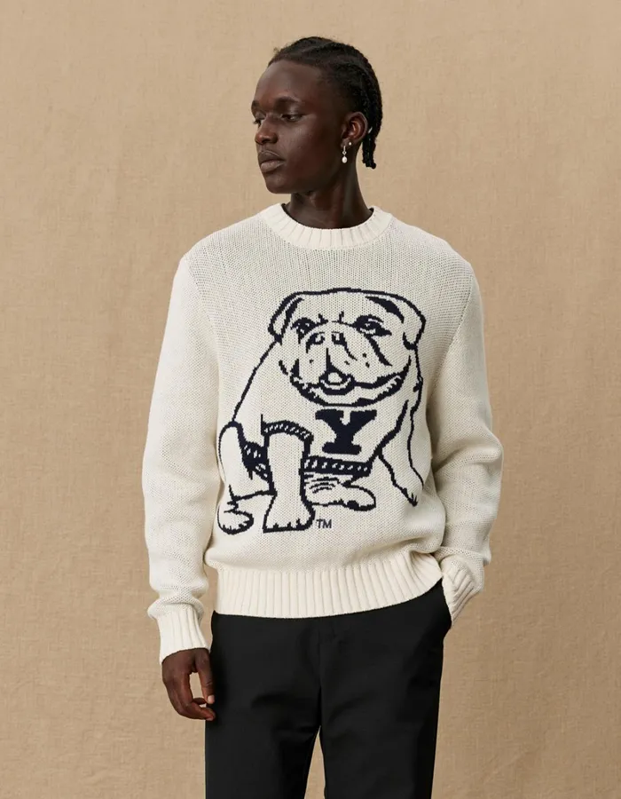 Men Les Deux Knitwear Yale Bulldog Cotton Knit 8211 Ivory