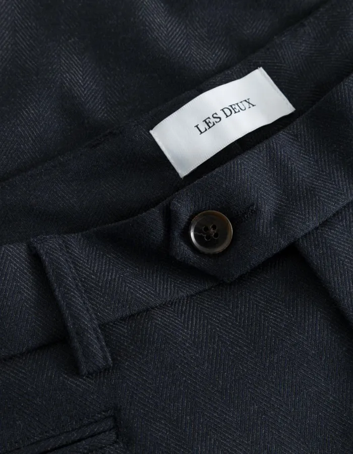 Men Les Deux Pants Como Herringbone Suit Pants 8211 Dark NavyDark Grey Melange