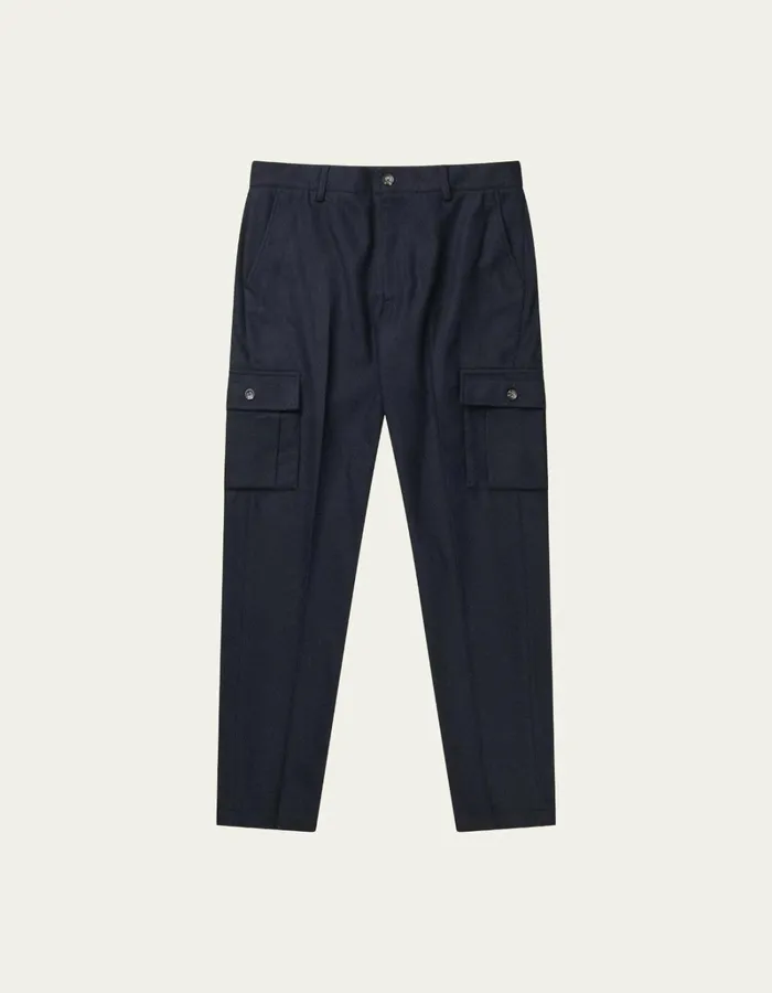 Men Les Deux Pants Como Reg Wool Cargo Suit Pants 8211 Dark Navy Melange