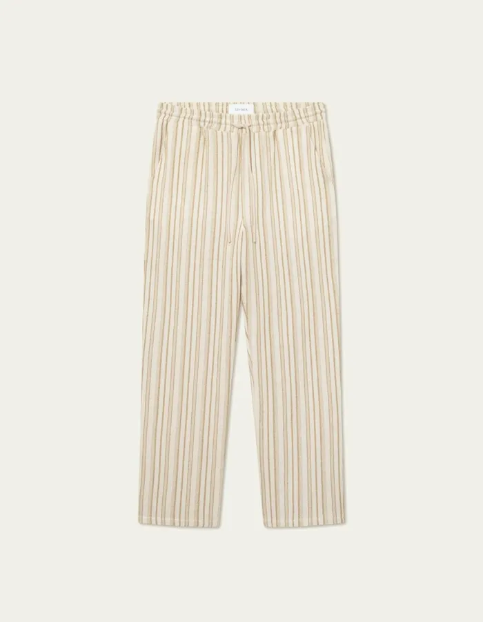 Men Les Deux Pants Houston Stripe Cotton Pants 8211 IvoryLichen Green