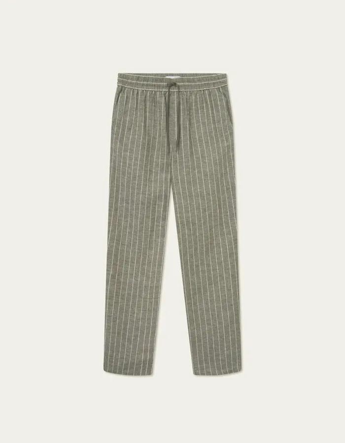 Men Les Deux Pants Patrick Linen Pants 8211 Lichen GreenLight Ivory