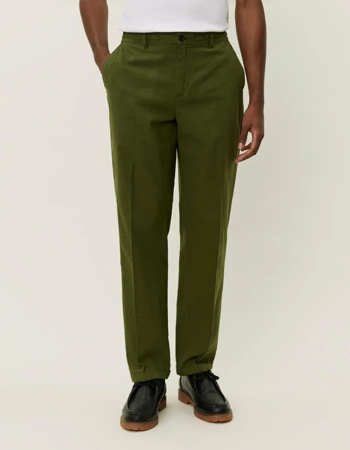 Men Les Deux Pants Pino CottonLinen Pants 8211 Chive Green