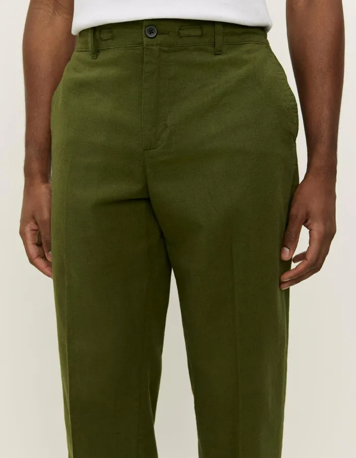 Men Les Deux Pants Pino CottonLinen Pants 8211 Chive Green