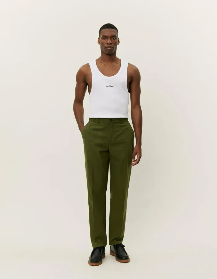 Men Les Deux Pants Pino CottonLinen Pants 8211 Chive Green