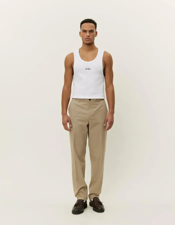 Men Les Deux Pants Pino CottonLinen Pants 8211 Dark Sand