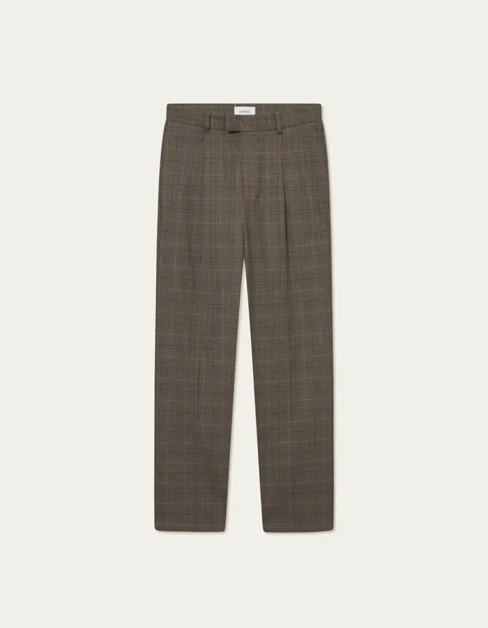 Men Les Deux Pants Reece Pleated Check Suit Pants 8211 Mountain GreyDark Sand