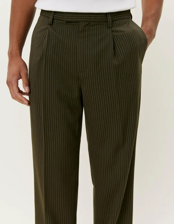 Men Les Deux Pants Reece Pleated Pinstripe Suit Pants 8211 Forest GreenLight Grey
