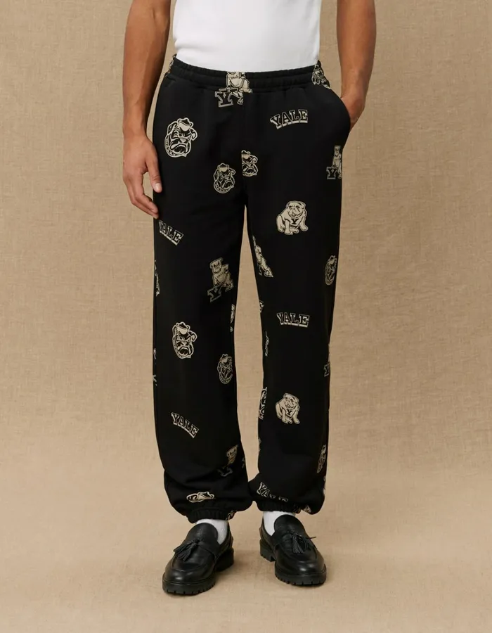 Men Les Deux Pants Yale AOP Logo Sweatpants 8211 BlackIvory
