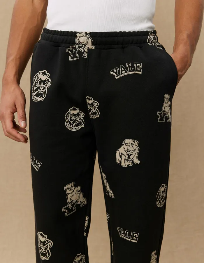Men Les Deux Pants Yale AOP Logo Sweatpants 8211 BlackIvory