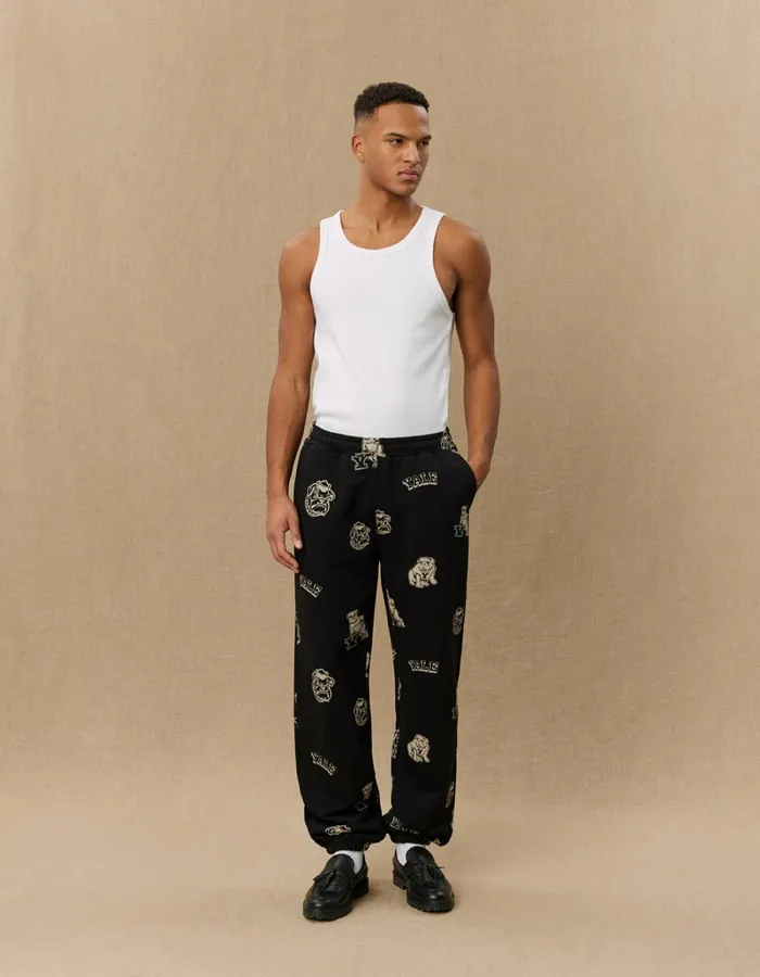 Men Les Deux Pants Yale AOP Logo Sweatpants 8211 BlackIvory