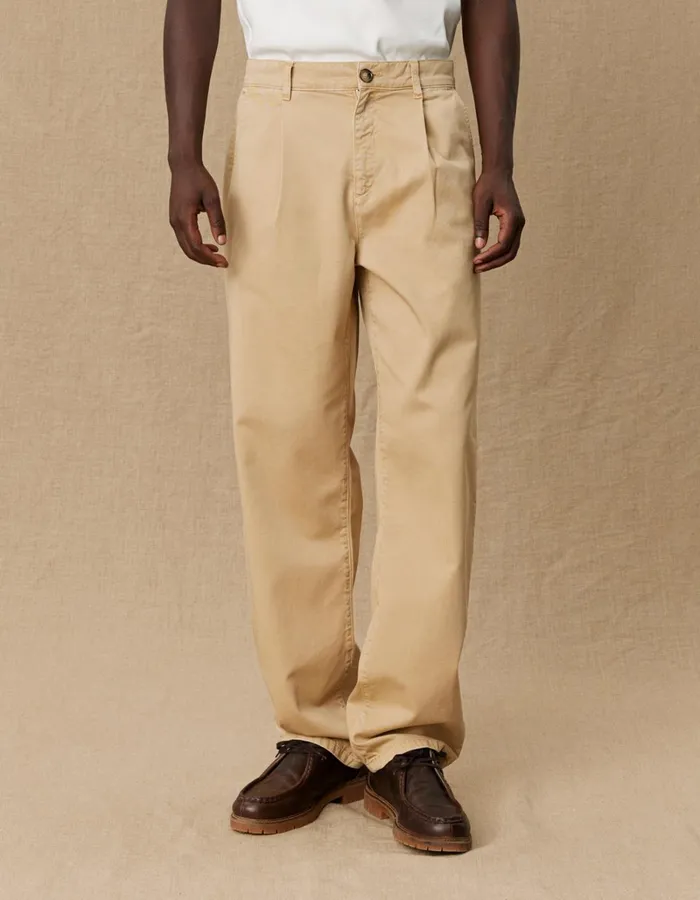 Men Les Deux Pants Yale Wide Pleated Chino Pant 8211 Light Brown Incense