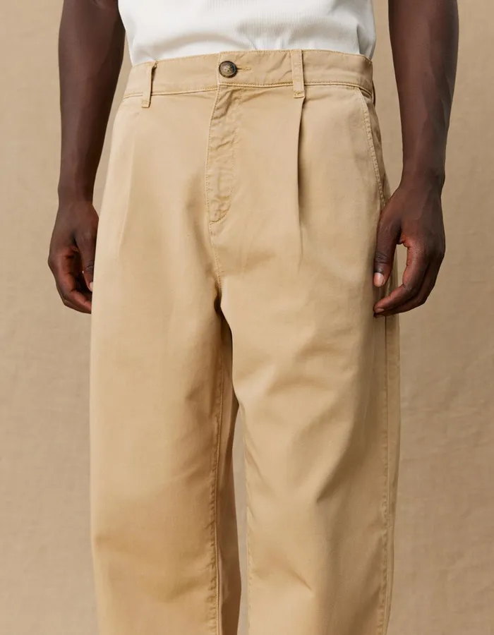 Men Les Deux Pants Yale Wide Pleated Chino Pant 8211 Light Brown Incense