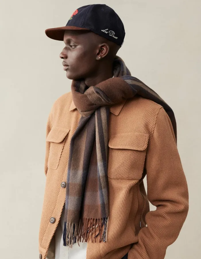 Men Les Deux Scarves Les Deux Check Wool Scarf 8211 Coffee BrownLight Grey Melange