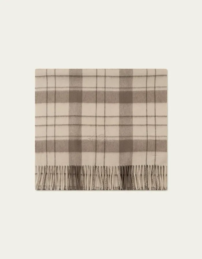 Men Les Deux Scarves Les Deux Check Wool Scarf 8211 Light Desert SandWalnut