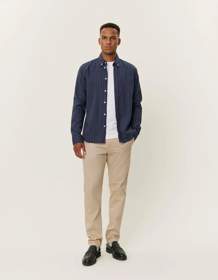 Men Les Deux ShirtsOvershirts Desert Reg Stripe Shirt 8211 Dark NavyIvory