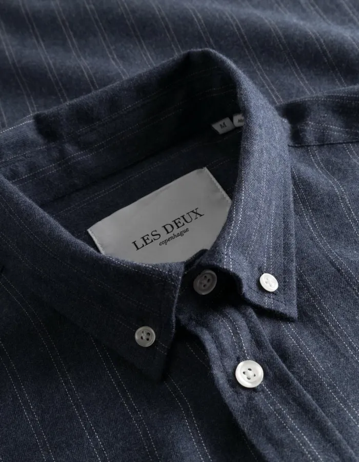 Men Les Deux ShirtsOvershirts Desert Reg Stripe Shirt 8211 Dark NavyIvory