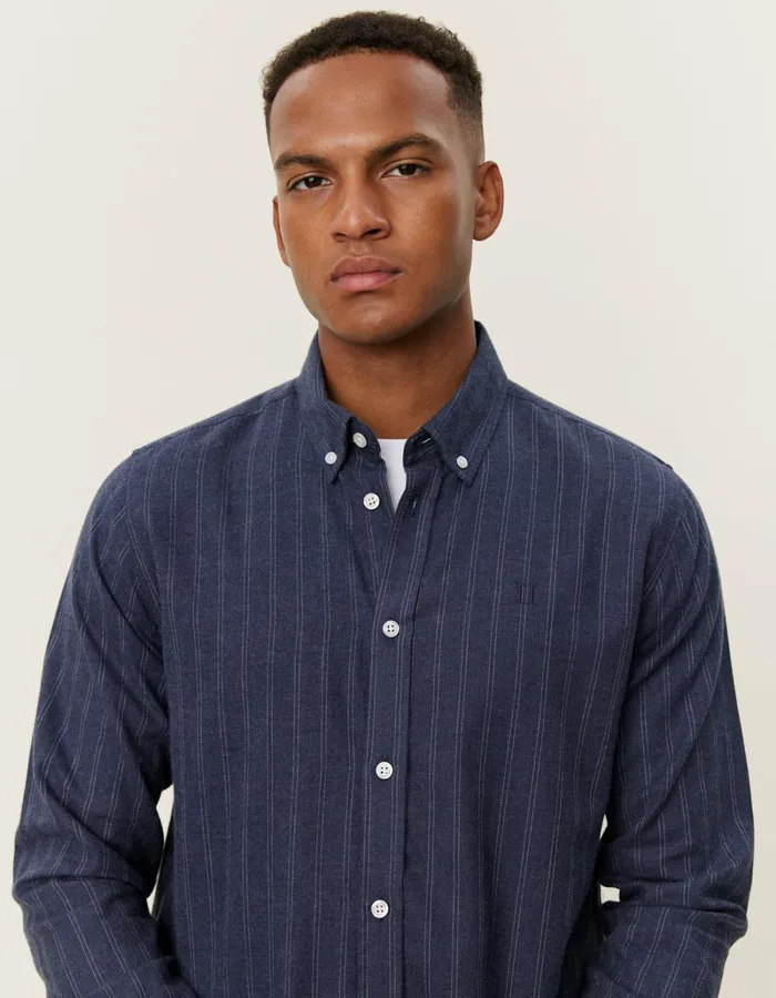 Men Les Deux ShirtsOvershirts Desert Reg Stripe Shirt 8211 Dark NavyIvory