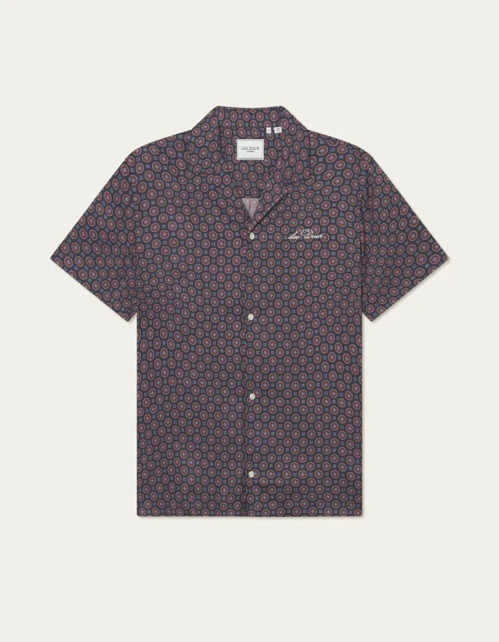 Men Les Deux ShirtsOvershirts Foulard AOP SS Shirt 8211 Dark Navy