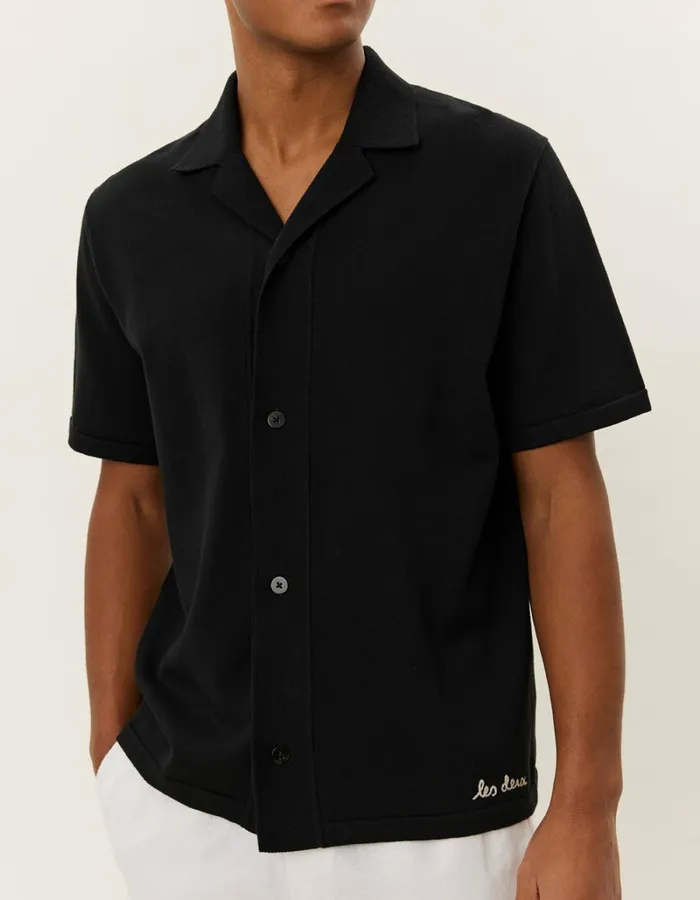 Men Les Deux ShirtsOvershirts Geoffroy SS Knit Shirt 8211 BlackBlack