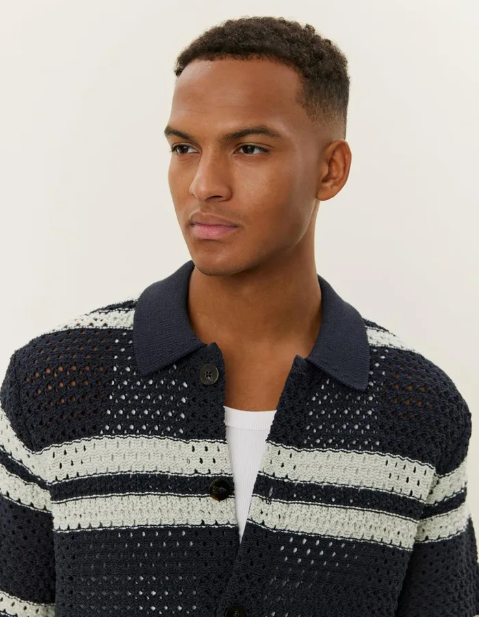 Men Les Deux ShirtsOvershirts Gianni SS Knit Shirt 8211 Dark Navy