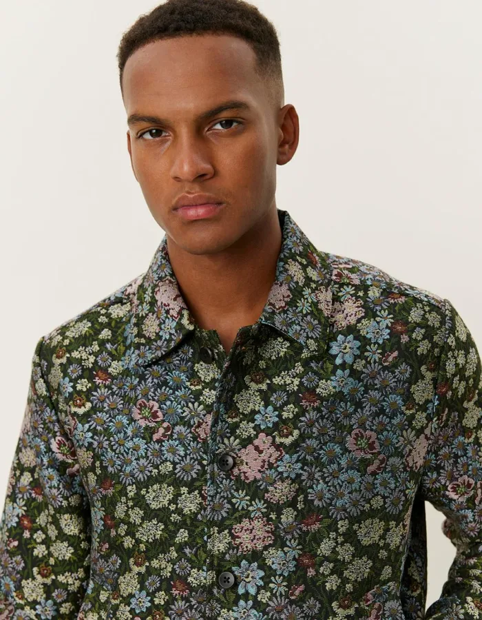 Men Les Deux ShirtsOvershirts Jaiden Jacquard Overshirt 8211 RosinChive Green